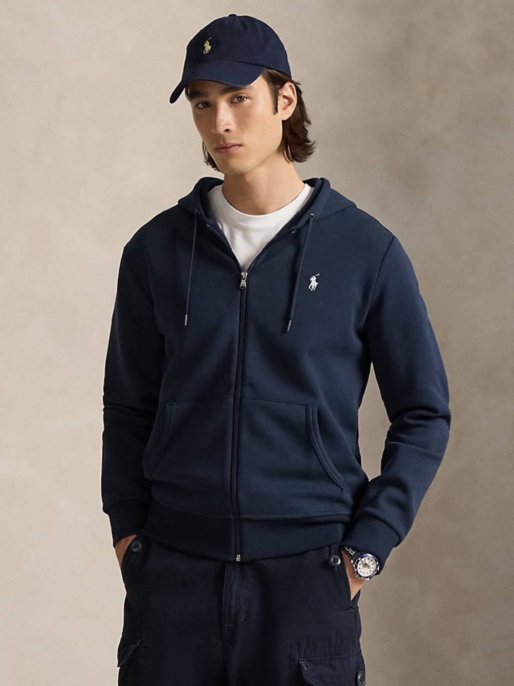 Polo Ralph Lauren Classic Cotton Double Knit Zip-Up Hoodie Navy Blue Men's Large